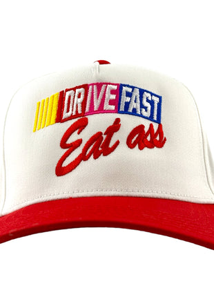 DRIVE FAST Funny SnapBack Cap Inappropriate Hat Custom Embroidered Collab Rowdy Roger