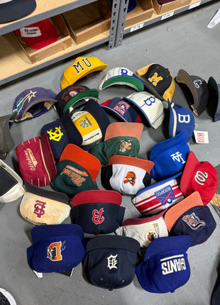 Production 400 fitted custom hats  plus Vintage sports hat lot.