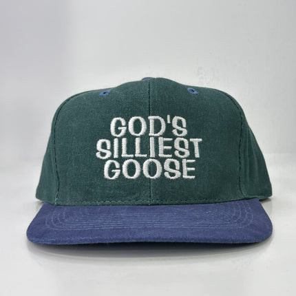 GOD'S SILLIEST GOOSE MID Crown Green Navy Blue Strapback Hat Cap Custom Embroidery Tony Cavalero