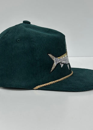 Bonefish Green Corduroy SnapBack Tall Crown Rope Cap Hat Fishing Custom Embroidery