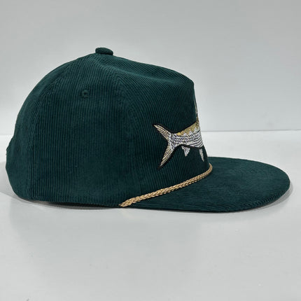 Bonefish Green Corduroy SnapBack Tall Crown Rope Cap Hat Fishing Custom Embroidery