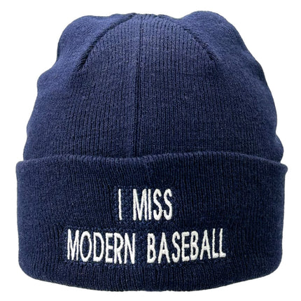 I Miss Modern Baseball Navy Blue Knit Beanie Custom Embroidered