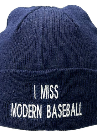 I Miss Modern Baseball Navy Blue Knit Beanie Custom Embroidered