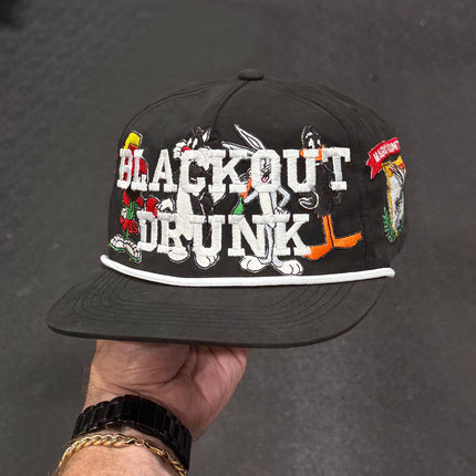 Blackout Drunk Looney Black Rope Hat Custom Embroidered