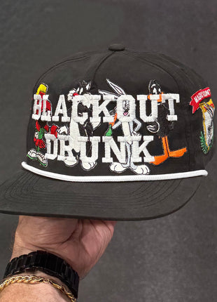 Blackout Drunk Looney Black Rope Hat Custom Embroidered
