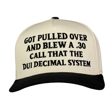 Got pulled over and blew embroidered on a snapback hat cap