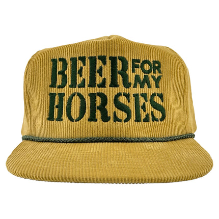 BEER FOR MY HORSES Mustard Cordaroy Rope SnapBack Cap Hat Custom Embroidered