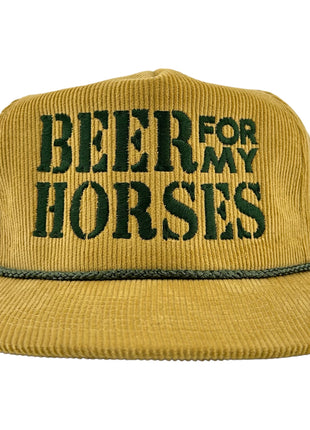 BEER FOR MY HORSES Mustard Cordaroy Rope SnapBack Cap Hat Custom Embroidered