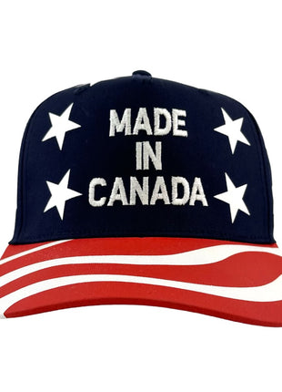 Made in Canada Embroidered on a red white blue with stars SnapBack Hat Cap Custom Embroidery