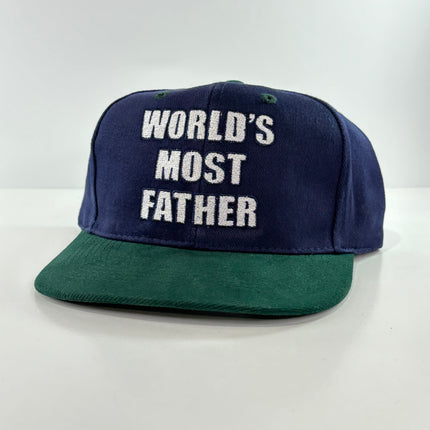 WORLDS MOST FATHER Vintage Strapback Mid Crown Hat Cap Custom Embroidered  we