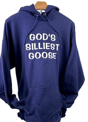 GOD’S SILLIEST GOOSE Navy HOODIE Custom Embroidered