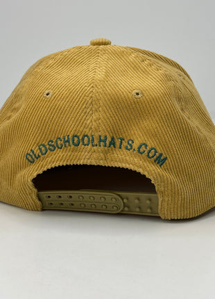 Deer Scene Rope Mustard Cordaroy Snapback Cap Hat Deer Hunting Custom Embroidered