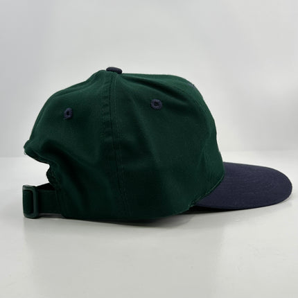 East Coast dirtbag on a blue and green strap back hat cap Collab cut the activist custom embroidery ￼