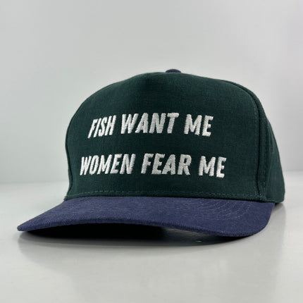 FISH WANT ME WOMEN FEAR ME Vintage Custom Embroidered FUNNY