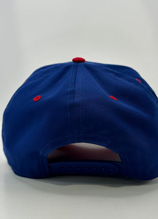 East Coast dirtbag on a blue and red snapback hat cap Collab cut the activist custom embroidery ￼