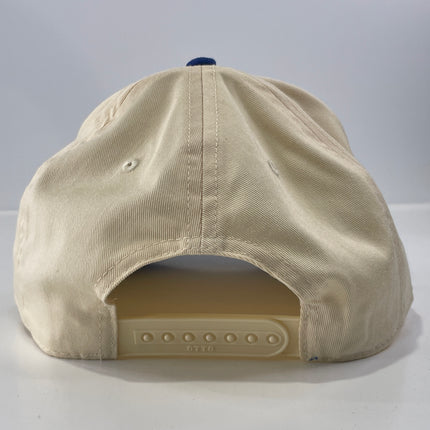 Stressed and depressed, custom embroidered snapback, blue/cream ￼ hat, cap ￼