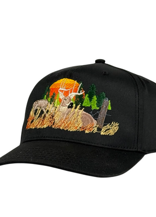 Doe & Buck Whitetail Deer Embroidered Hat Outdoorsman Cap