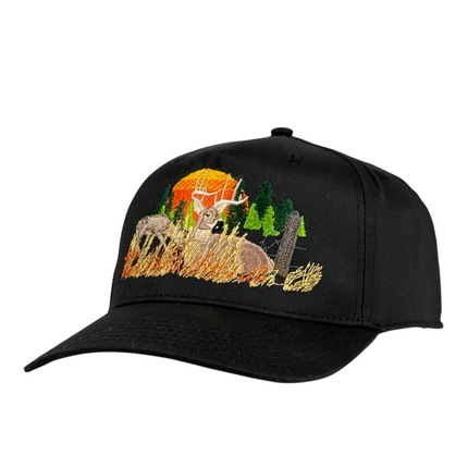 Doe & Buck Whitetail Deer Embroidered Hat Outdoorsman Cap