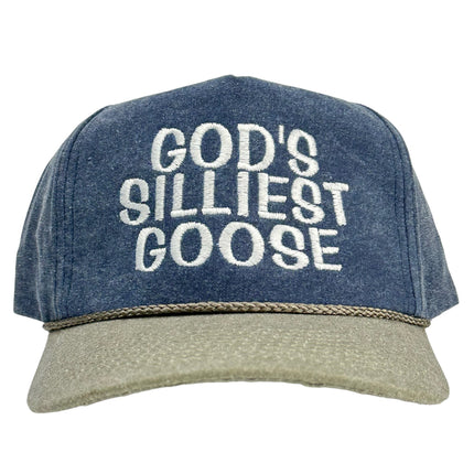 GOD'S SILLIEST GOOSE Tall Crown Snapback with Rope Cap Hat Custom Embroidery