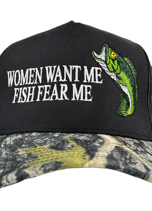 WOMEN WANT ME FISH FEAR ME BASS HAT CUSTOM EMBROIDERY
