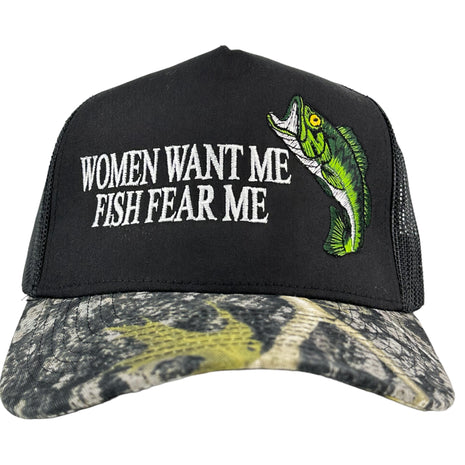 WOMEN WANT ME FISH FEAR ME BASS HAT CUSTOM EMBROIDERY