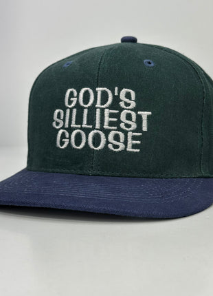 GOD'S SILLIEST GOOSE MID Crown Green Navy Blue Strapback Hat Cap Custom Embroidery Tony Cavalero