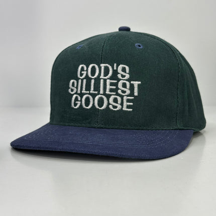 GOD'S SILLIEST GOOSE MID Crown Green Navy Blue Strapback Hat Cap Custom Embroidery Tony Cavalero