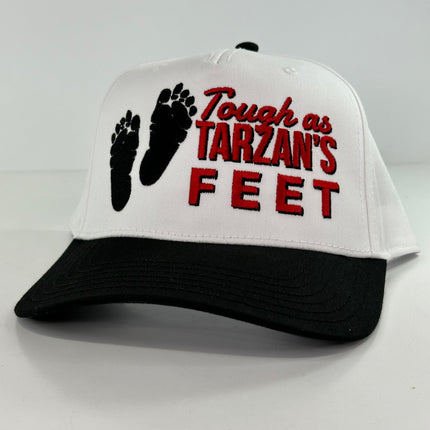 Tough as Tarzan’s Feet on a black and White Snapback hat cap Collab Justin Stagner Custom Embroidery