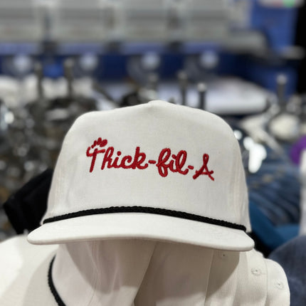 THICK FIL-A White SnapBack Rope Cap Hat Custom Embroidery Rowdy Rogers Collab