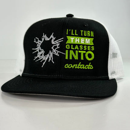 I’ll turn them glasses into contacts on a black white mesh Snapback Hat Cap Collab Justin Stagner Custom Embroidery