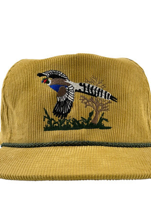 Pheasant Mustard￼ Cordaroy SnapBack Cap Hat Rope Hunting Custom Embroidered