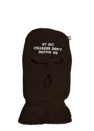 My DUI charges don’t define me embroidered on a brown face mask ski mask