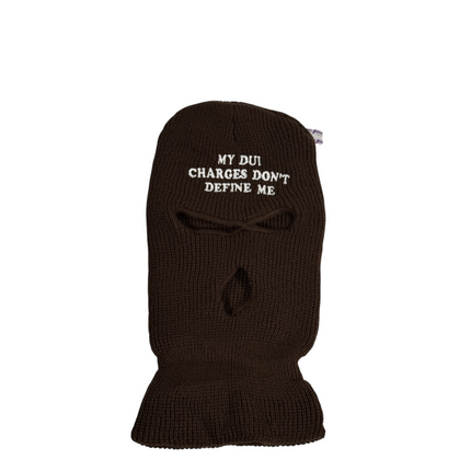 My DUI charges don’t define me embroidered on a brown face mask ski mask