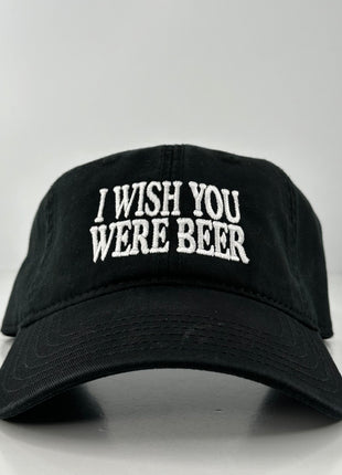 I WISH YOU WERE BEER FUNNY DAD HAT STRAPBACK CAP BLACK Custom Embroidered ￼