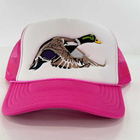 Mallard Duck Hat Pink Mesh Trucker SnapBack Cap Drake Mallard Custom Embroidery