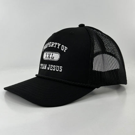Property of TEAM JESUS SnapBack Mesh Trucker Cap Hat Custom Embroidered