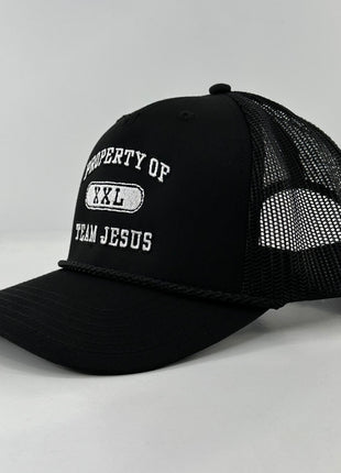 Property of TEAM JESUS SnapBack Mesh Trucker Cap Hat Custom Embroidered