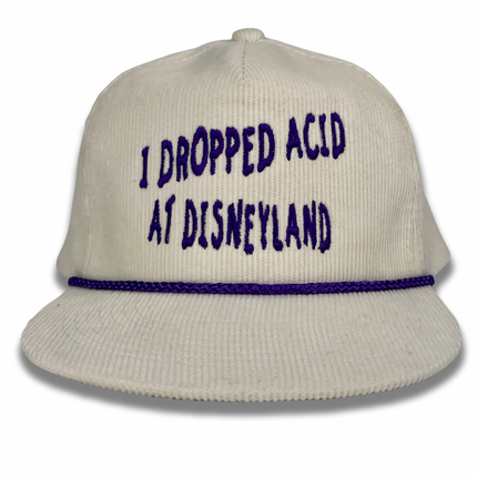 I dropped acid at Disneyland custom embroidered corduroy ￼white/purple Rope SnapBack