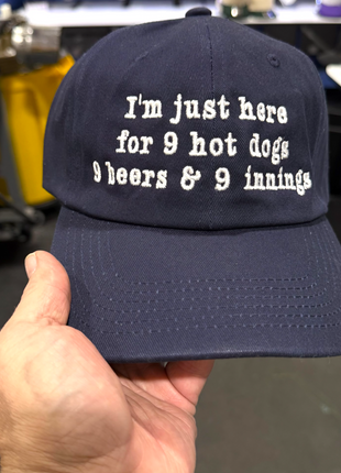 I’m Just Here for 9 Hot Dogs 9 Beers & 9 Innings Hat Funny Baseball Dad Cap