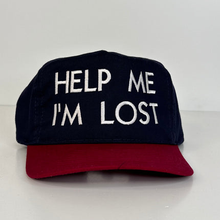 Help me I’m lost on a Navy Crown Maroon Brim Strapback Hat Cap Custom embroidery