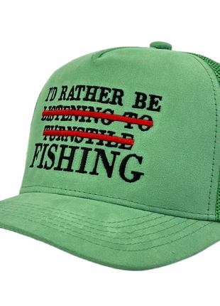I’D RATHER BE FISHING SUEDE TRUCKER HAT