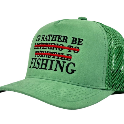 I’D RATHER BE FISHING SUEDE TRUCKER HAT