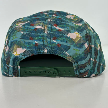 Mallard Duck Hunting on a feathered print 5 panel SnapBack Hat Cap