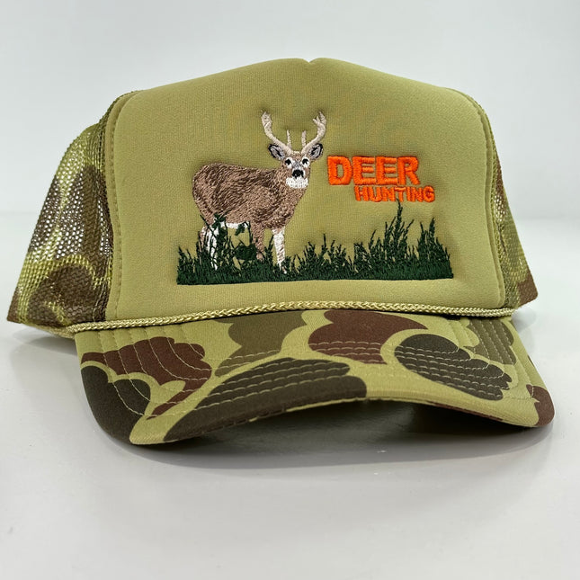 Deer Hunter on a Camo mesh trucker Snapback hat cap Collab Justin Stagner Custom Embroidery