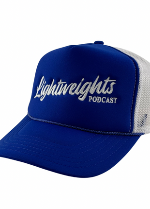 Lightweights Podcast Official Merch Blue/White Mesh SnapBack Hat Custom Embroidered