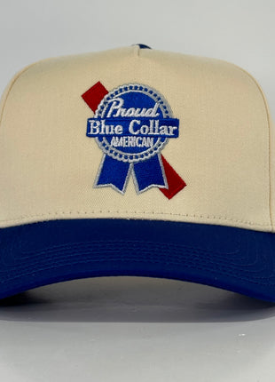 Proud Blue Collar American PBR Ball Cap SnapBack Hat Custom Embroidered