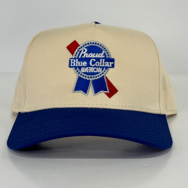 Proud Blue Collar American PBR Ball Cap SnapBack Hat Custom