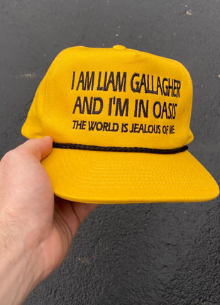 I AM LIAM GALLAGHER AND I'M IN OASIS THE WORLD IS JEALOUS OF ME Yellow SnapBack with Black Rope Custom Embroidered Cap Hat