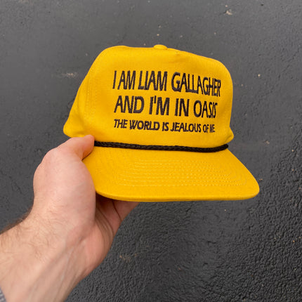 I AM LIAM GALLAGHER AND I'M IN OASIS THE WORLD IS JEALOUS OF ME Yellow SnapBack with Black Rope Custom Embroidered Cap Hat