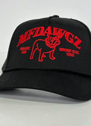 MFDAWGZ Mack Bulldog ￼on a black mesh SnapBack Hay Cap Collab Iggyman Custom Embroidered